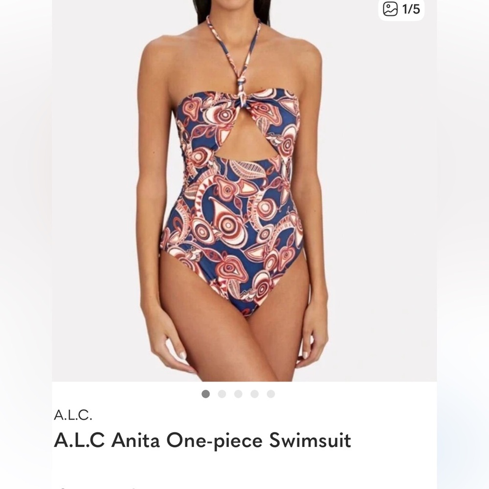 A.L.C.  Anita One-Piece Swimsuit and sarong in Navy and Coral Print